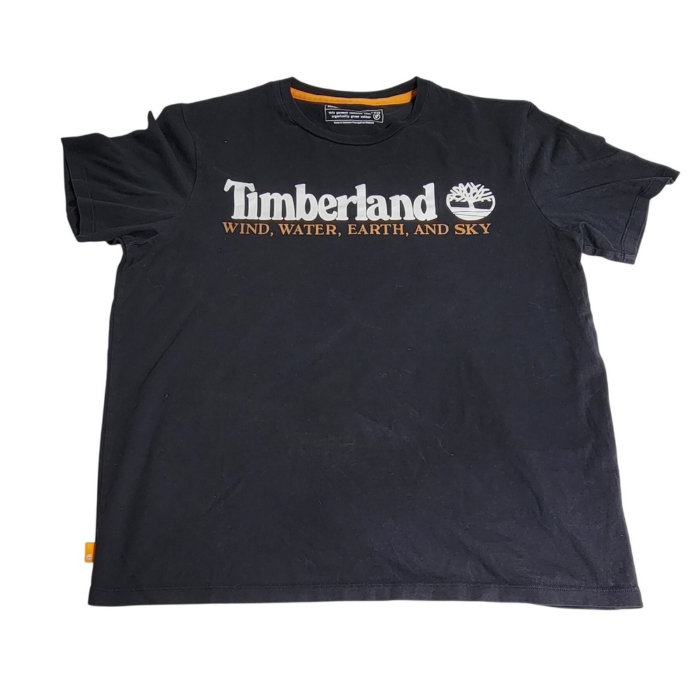 Timberland Mens XL Black Graphic T-Shirt Wind Water Earth and Sky Organic Cotton